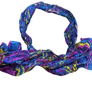 The Speciality House 100% Silk Blue Pink Paisley Floral Rectangle Scarf 11x54